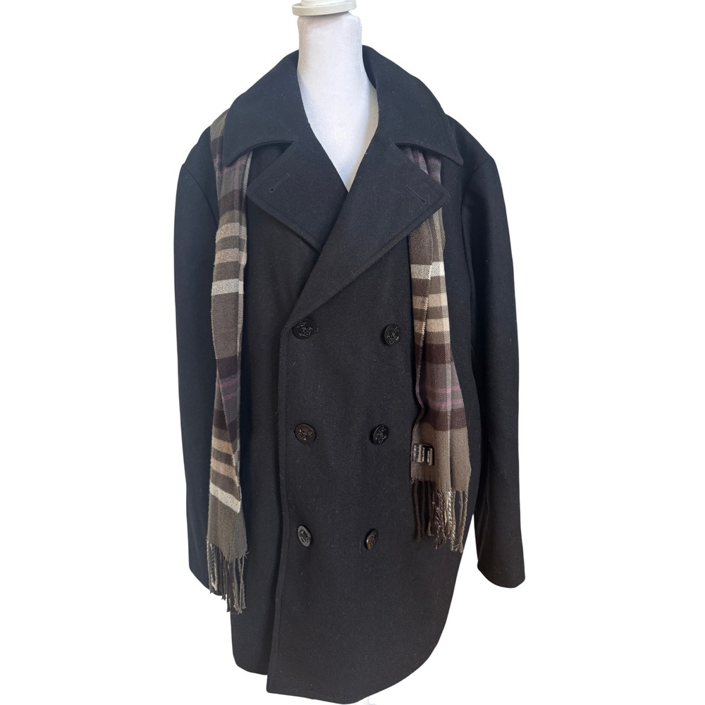 Claiborne Men's Wool Blend Double Breasted Peacoat‎ Black XXL XXG Trench Style